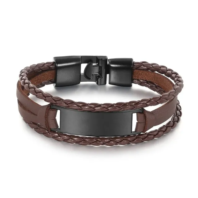 Luxury Brand Custom Logo Name Engrave Leather Bangle's Bracelet Women Handmade life-saving Men Rope Id Bracelets