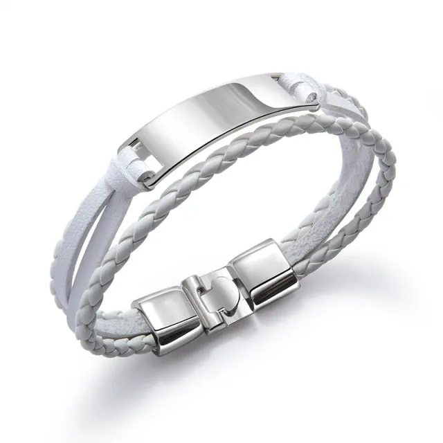 Luxury Brand Custom Logo Name Engrave Leather Bangle's Bracelet Women Handmade life-saving Men Rope Id Bracelets