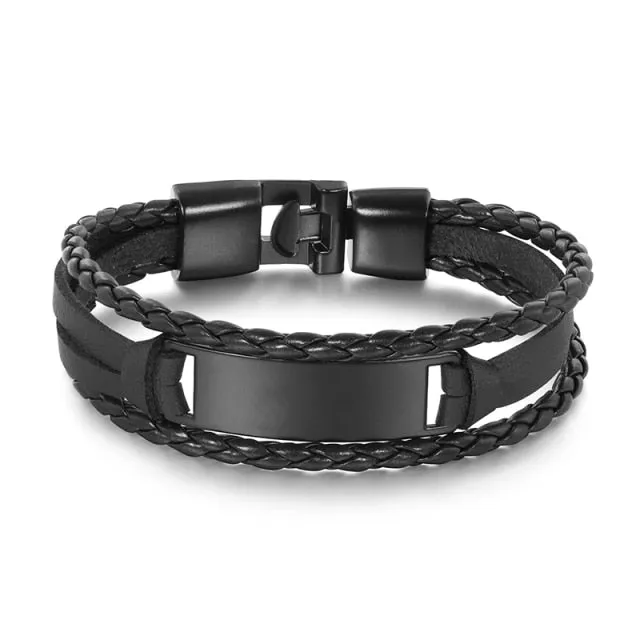 Luxury Brand Custom Logo Name Engrave Leather Bangle's Bracelet Women Handmade life-saving Men Rope Id Bracelets