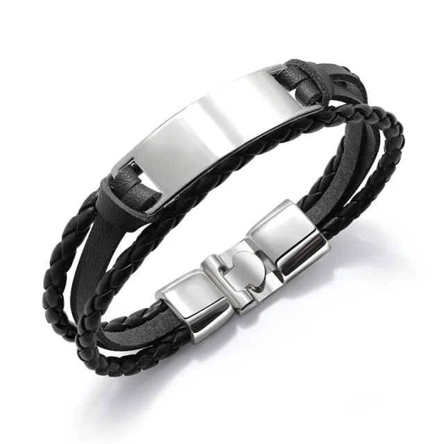 Luxury Brand Custom Logo Name Engrave Leather Bangle's Bracelet Women Handmade life-saving Men Rope Id Bracelets