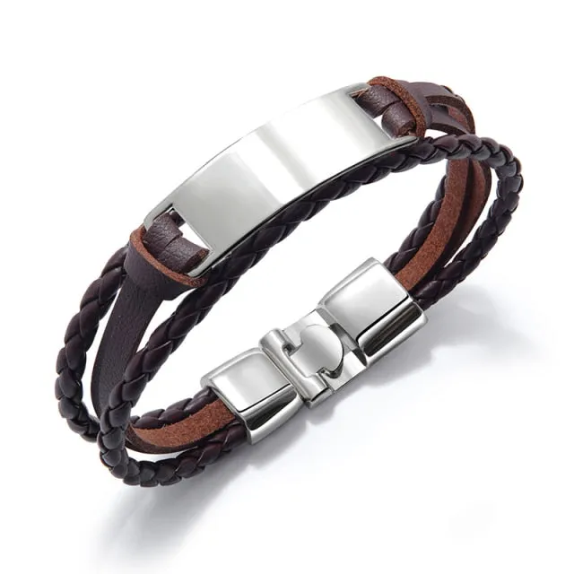 Luxury Brand Custom Logo Name Engrave Leather Bangle's Bracelet Women Handmade life-saving Men Rope Id Bracelets