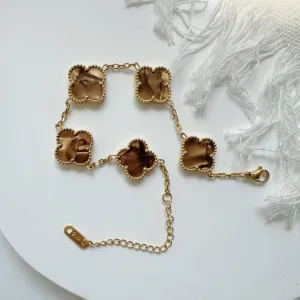 MARBLE STONE CLOVER LINK BRACELET | BROWN