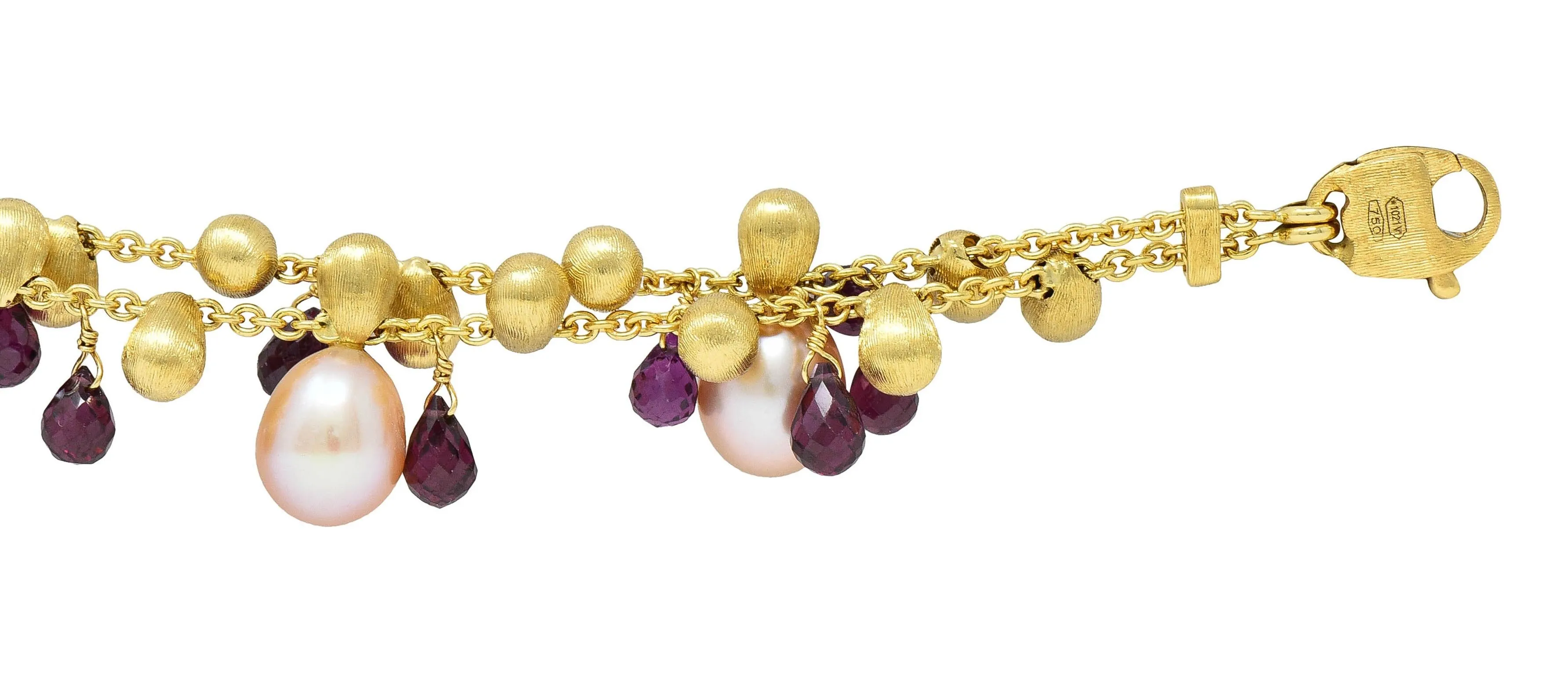 Marco Bicego Freshwater Pearl Garnet 18 Karat Yellow Gold Paradise Multi-Strand Bracelet