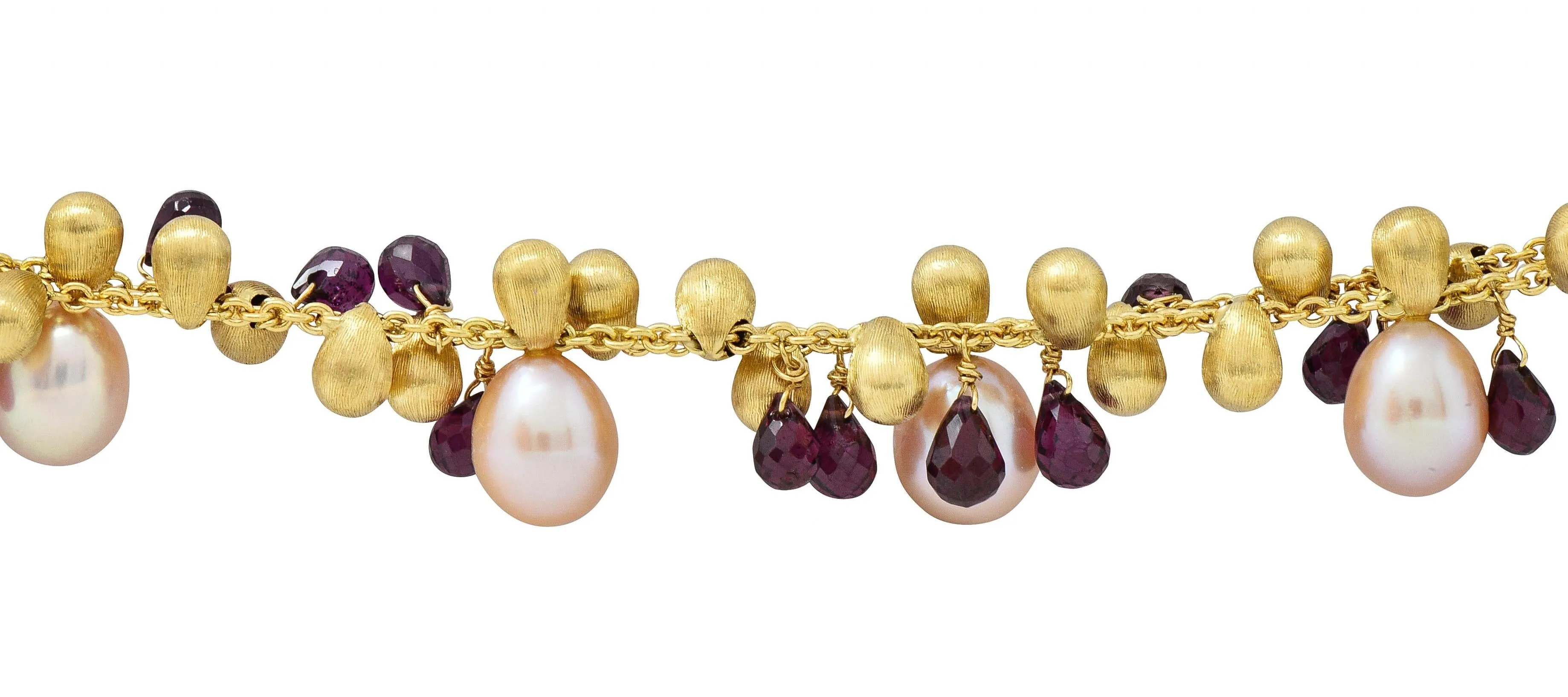 Marco Bicego Freshwater Pearl Garnet 18 Karat Yellow Gold Paradise Multi-Strand Bracelet