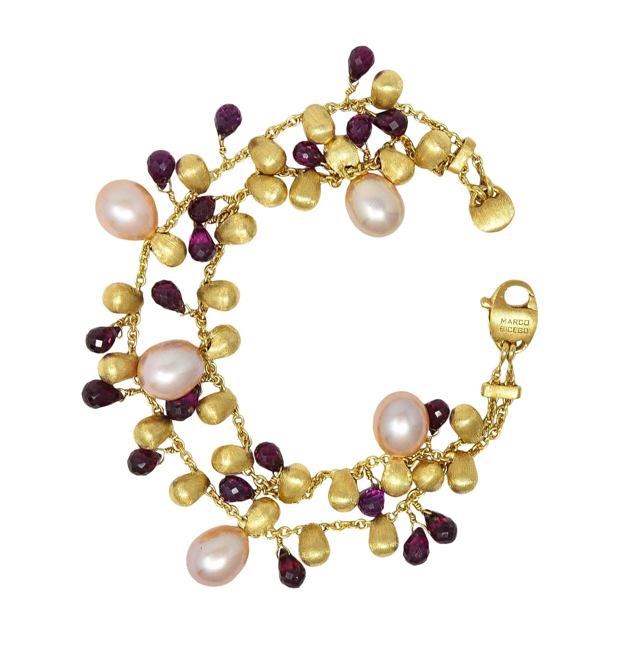 Marco Bicego Freshwater Pearl Garnet 18 Karat Yellow Gold Paradise Multi-Strand Bracelet