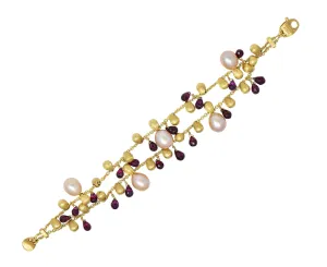 Marco Bicego Freshwater Pearl Garnet 18 Karat Yellow Gold Paradise Multi-Strand Bracelet