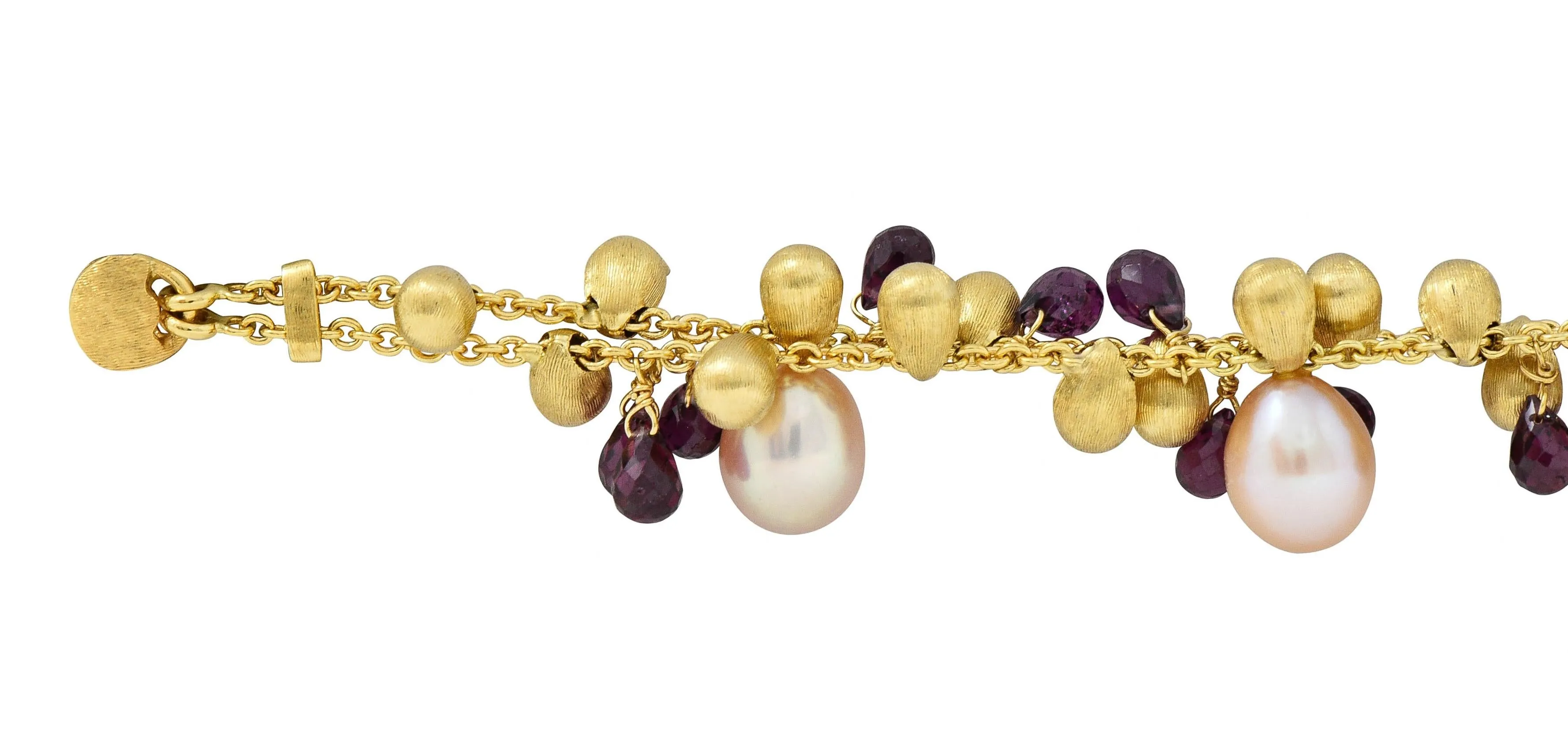 Marco Bicego Freshwater Pearl Garnet 18 Karat Yellow Gold Paradise Multi-Strand Bracelet
