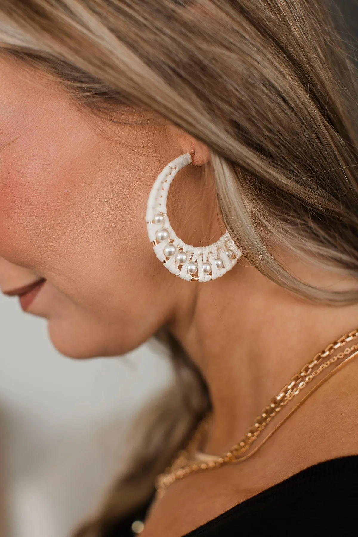 Memorable Style Beaded Hoop Earrings- Ivory