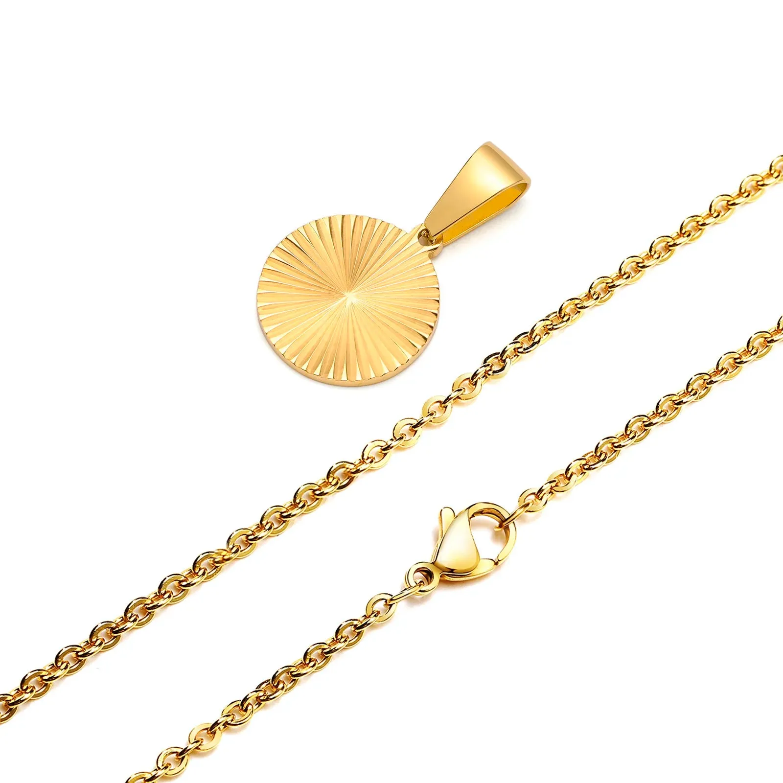 Men Necklace Gold Plated,Embossing Radiation Rectangle Pendant