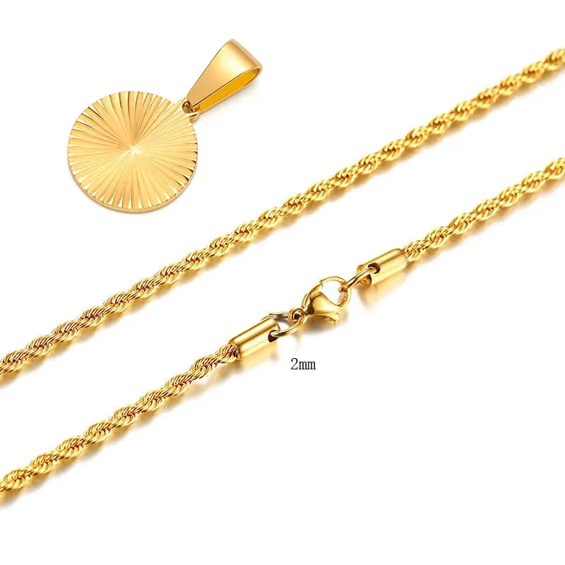 Men Necklace Gold Plated,Embossing Radiation Rectangle Pendant