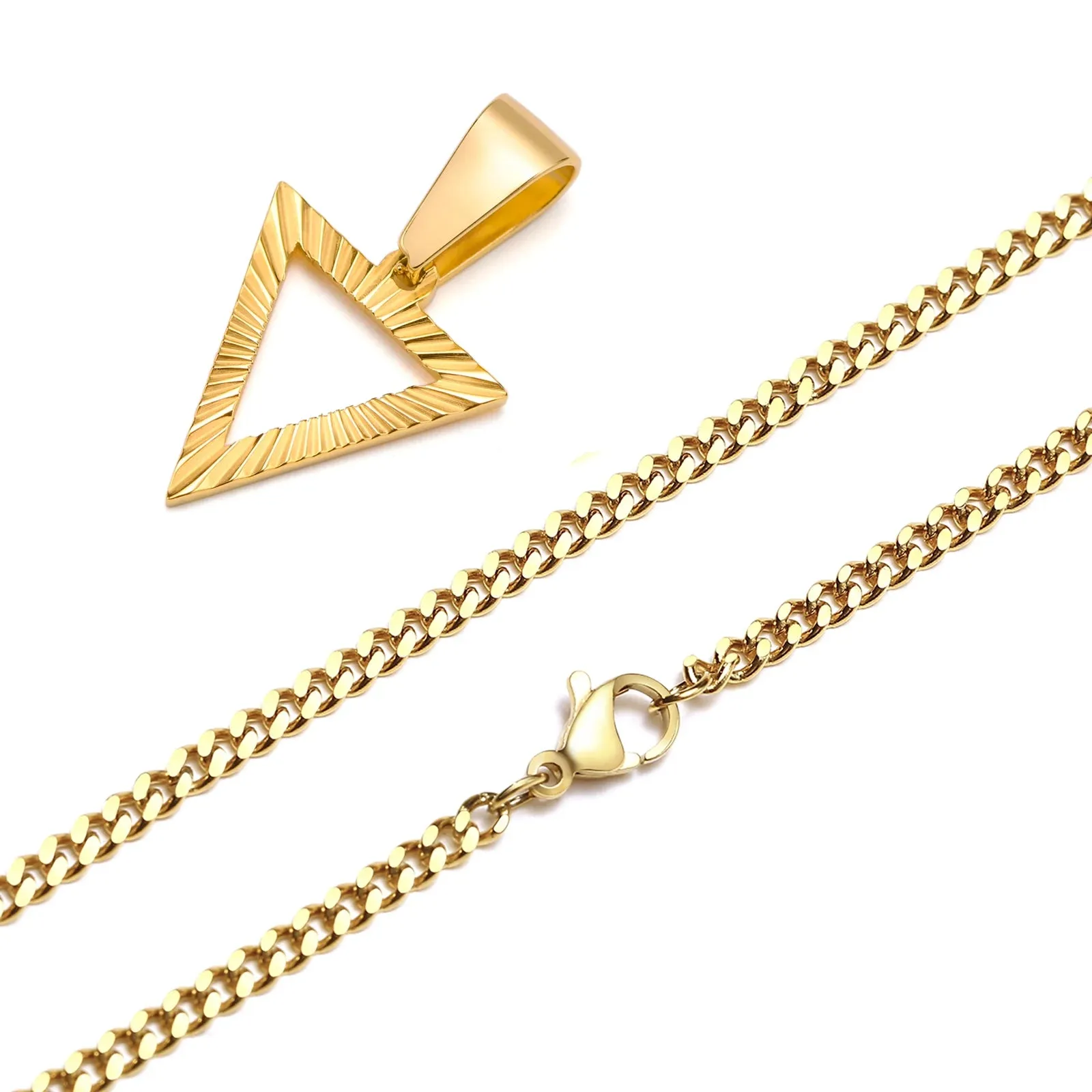 Men Necklace Gold Plated,Embossing Radiation Rectangle Pendant