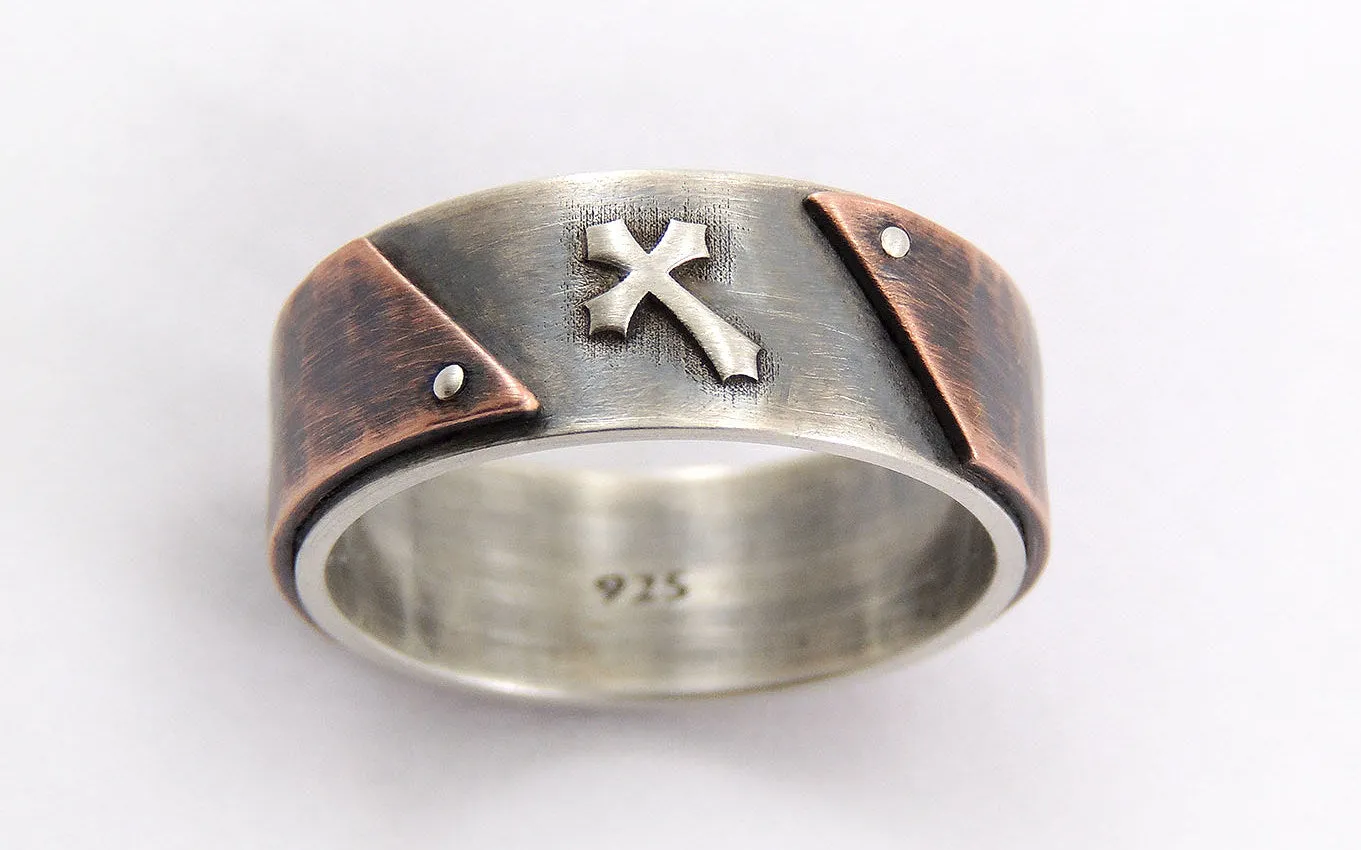 Men unique cross wedding ring