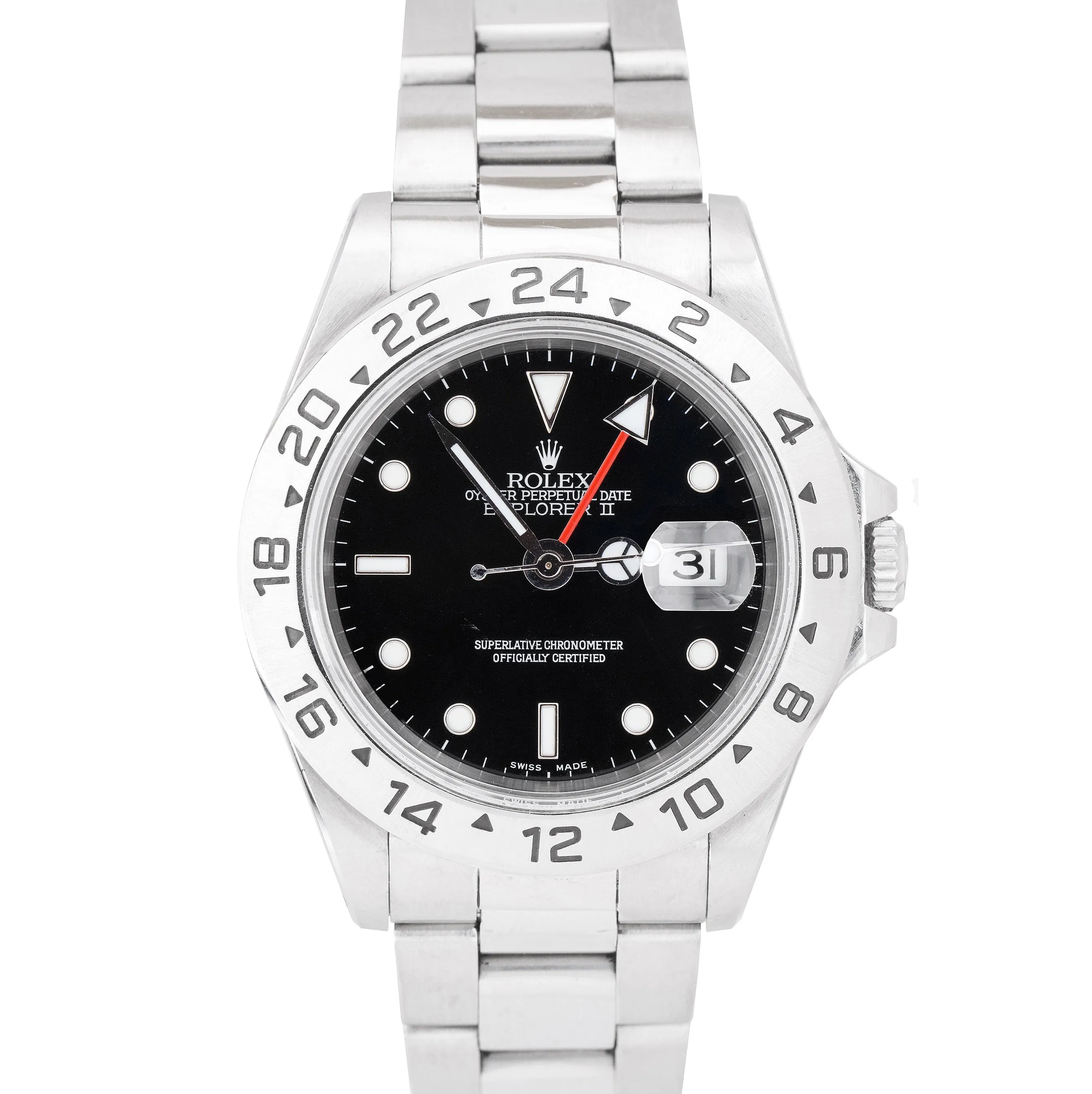 Men's 1996 Rolex Explorer II Stainless Steel Black Date GMT 40mm Watch 16570