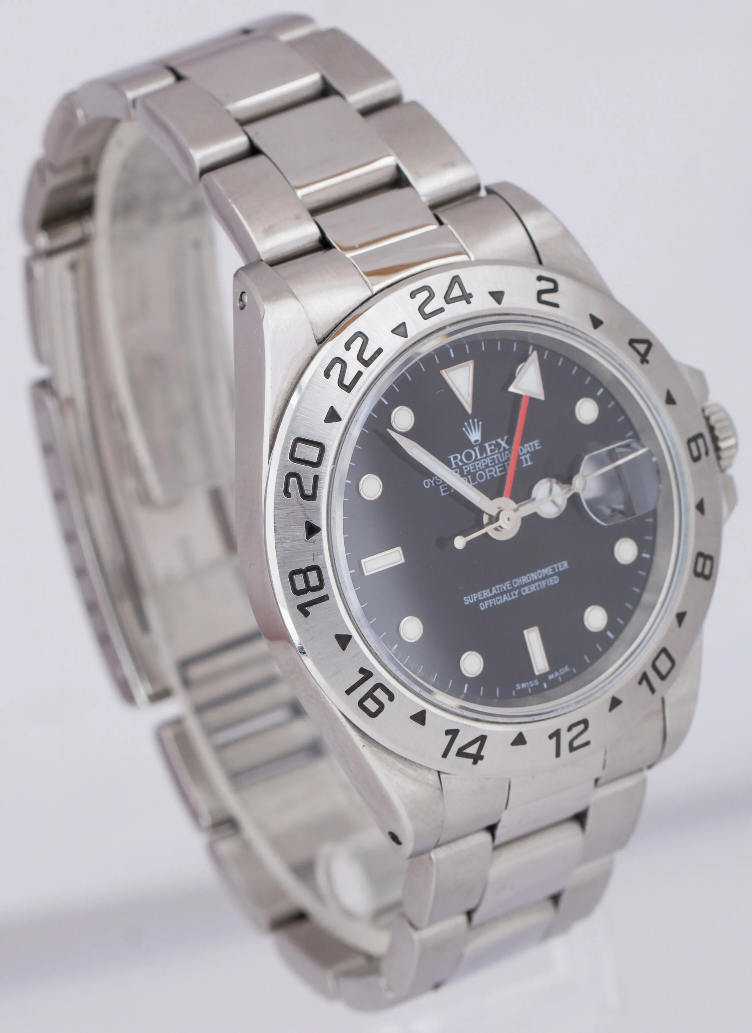 Men's 1996 Rolex Explorer II Stainless Steel Black Date GMT 40mm Watch 16570