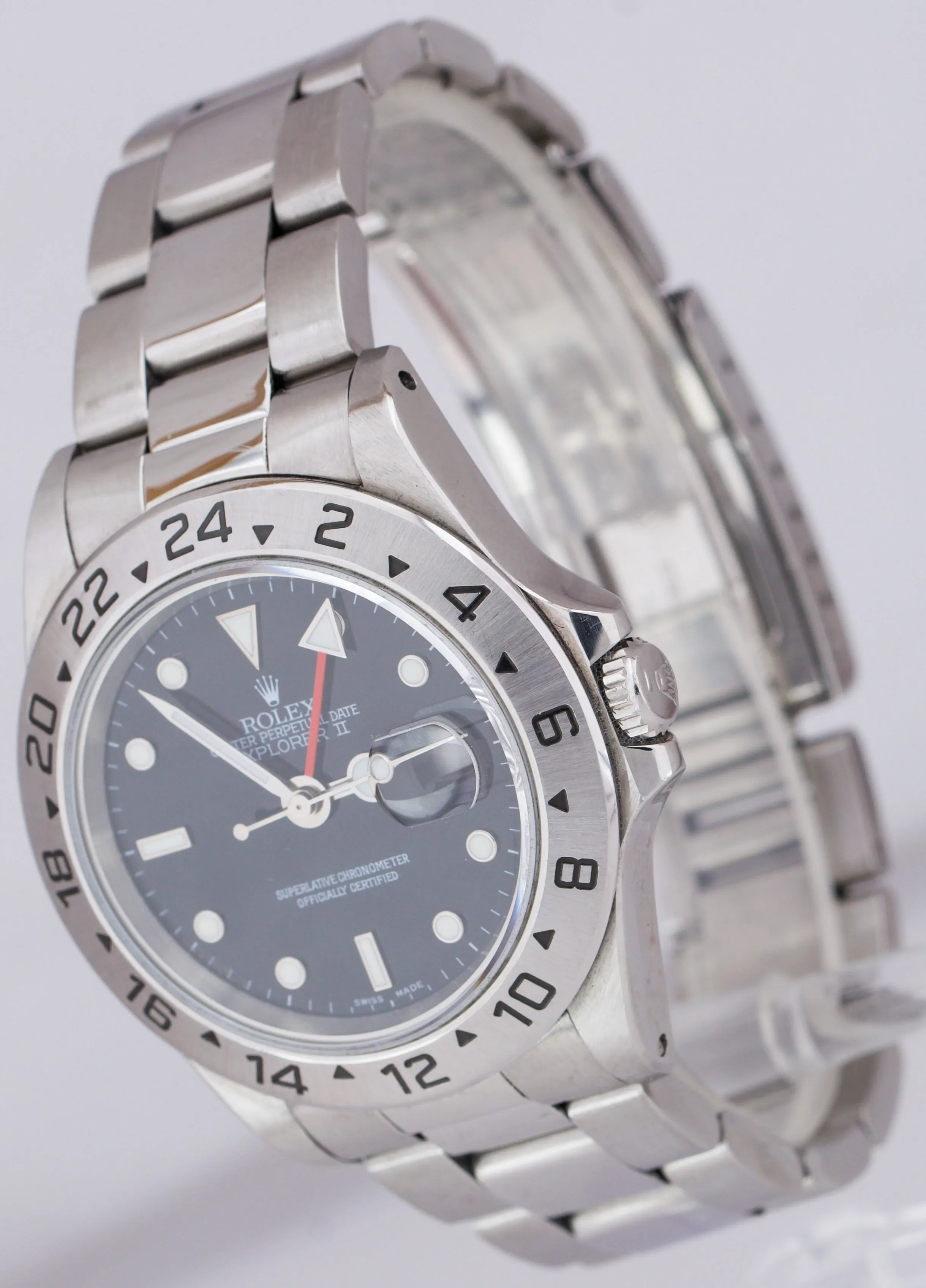 Men's 1996 Rolex Explorer II Stainless Steel Black Date GMT 40mm Watch 16570