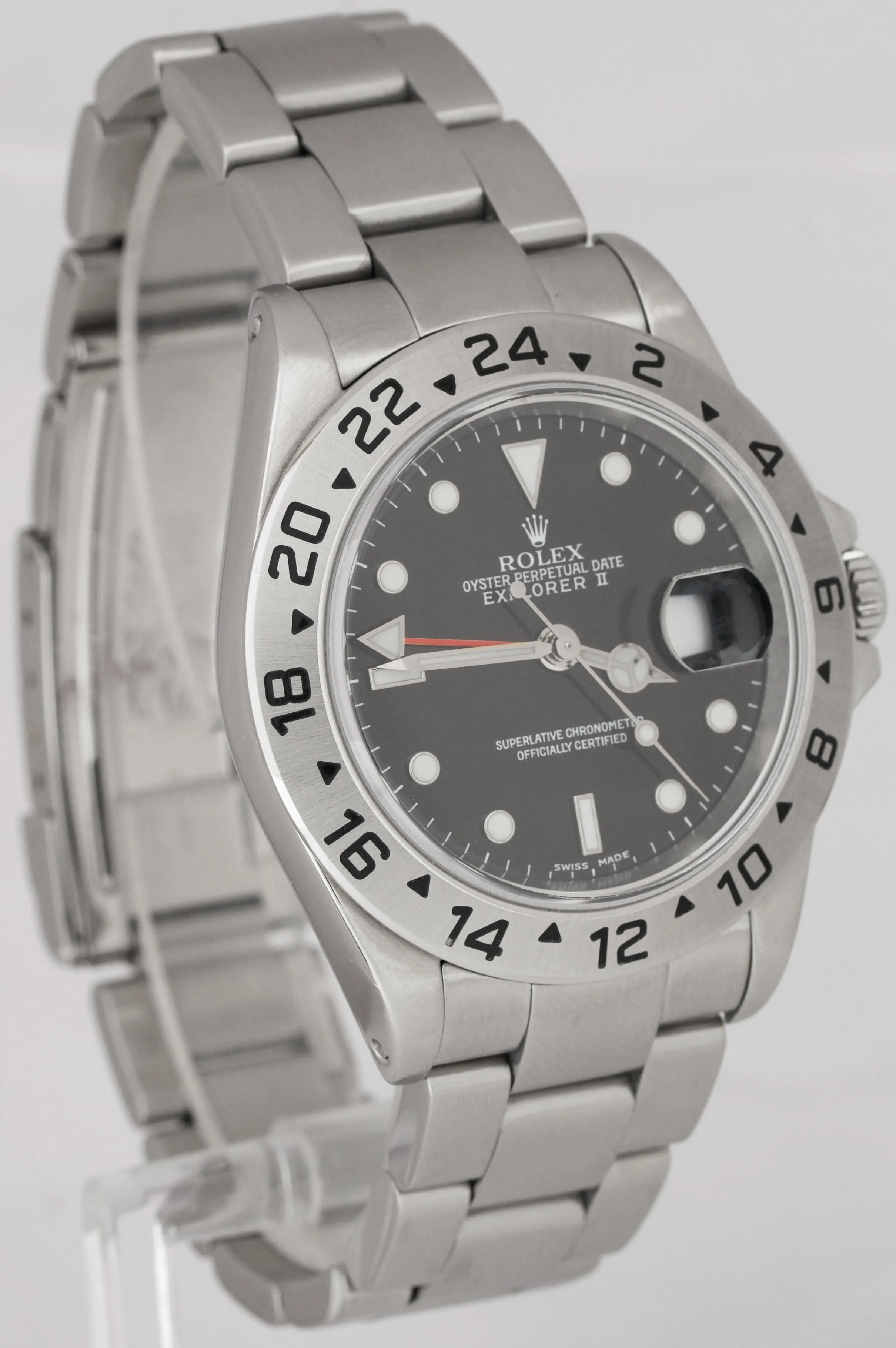Men's 2002 Rolex Explorer II SEL Stainless Steel Black Date GMT 40mm Watch 16570