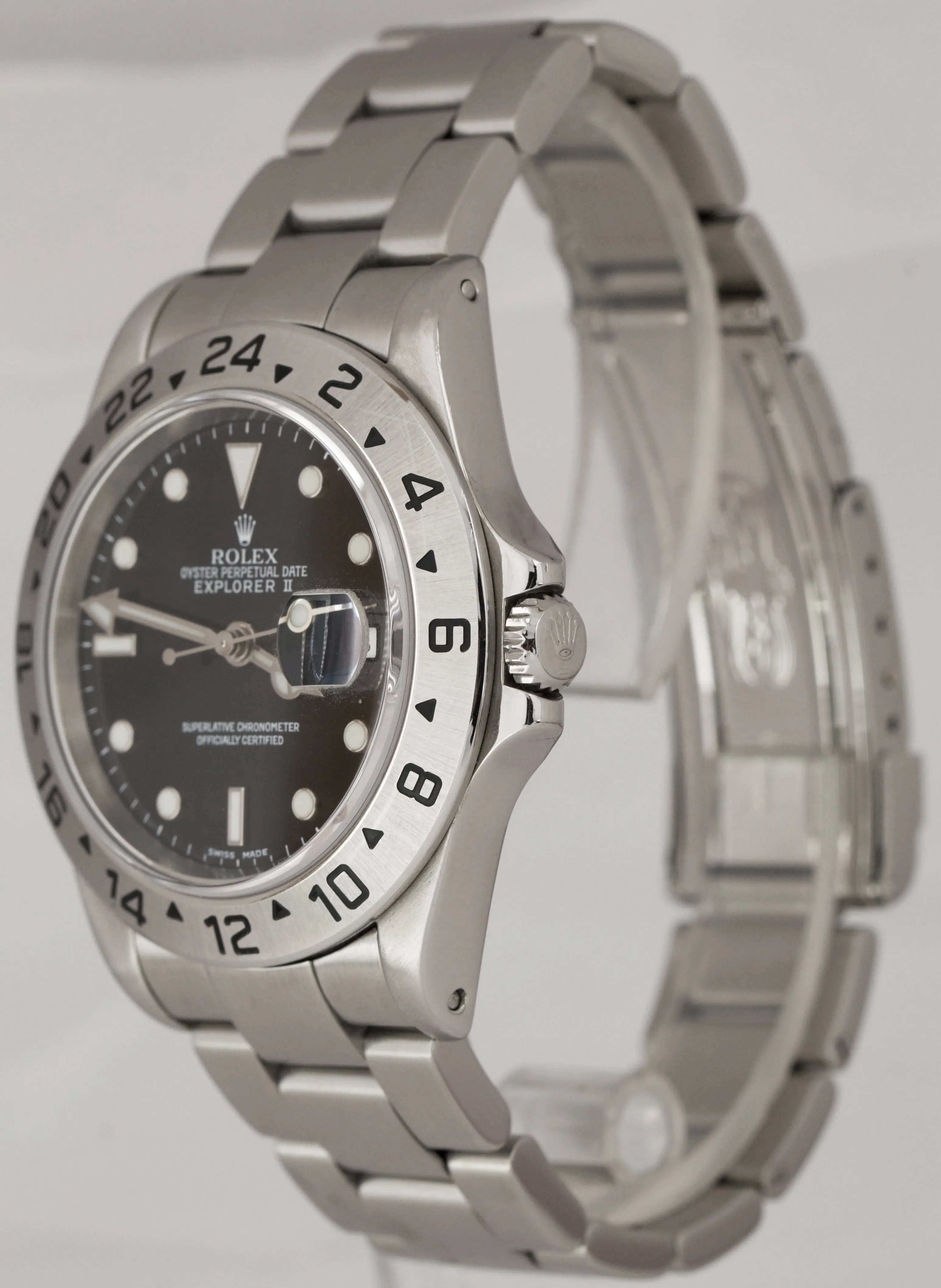 Men's 2002 Rolex Explorer II SEL Stainless Steel Black Date GMT 40mm Watch 16570