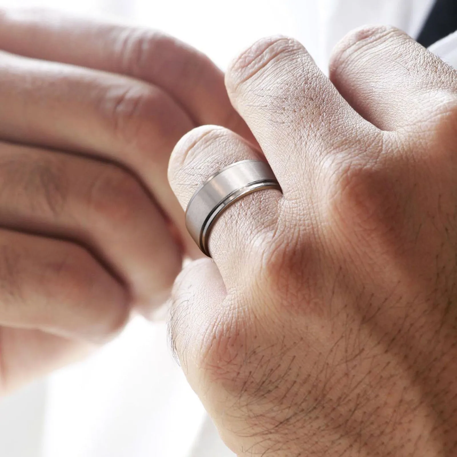 Men's Brushed Titanium Wedding Band Ring