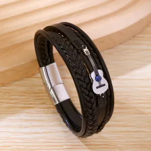 Men's Guitar Braided Faux Leather Bracelet Unisex Adjustable Band