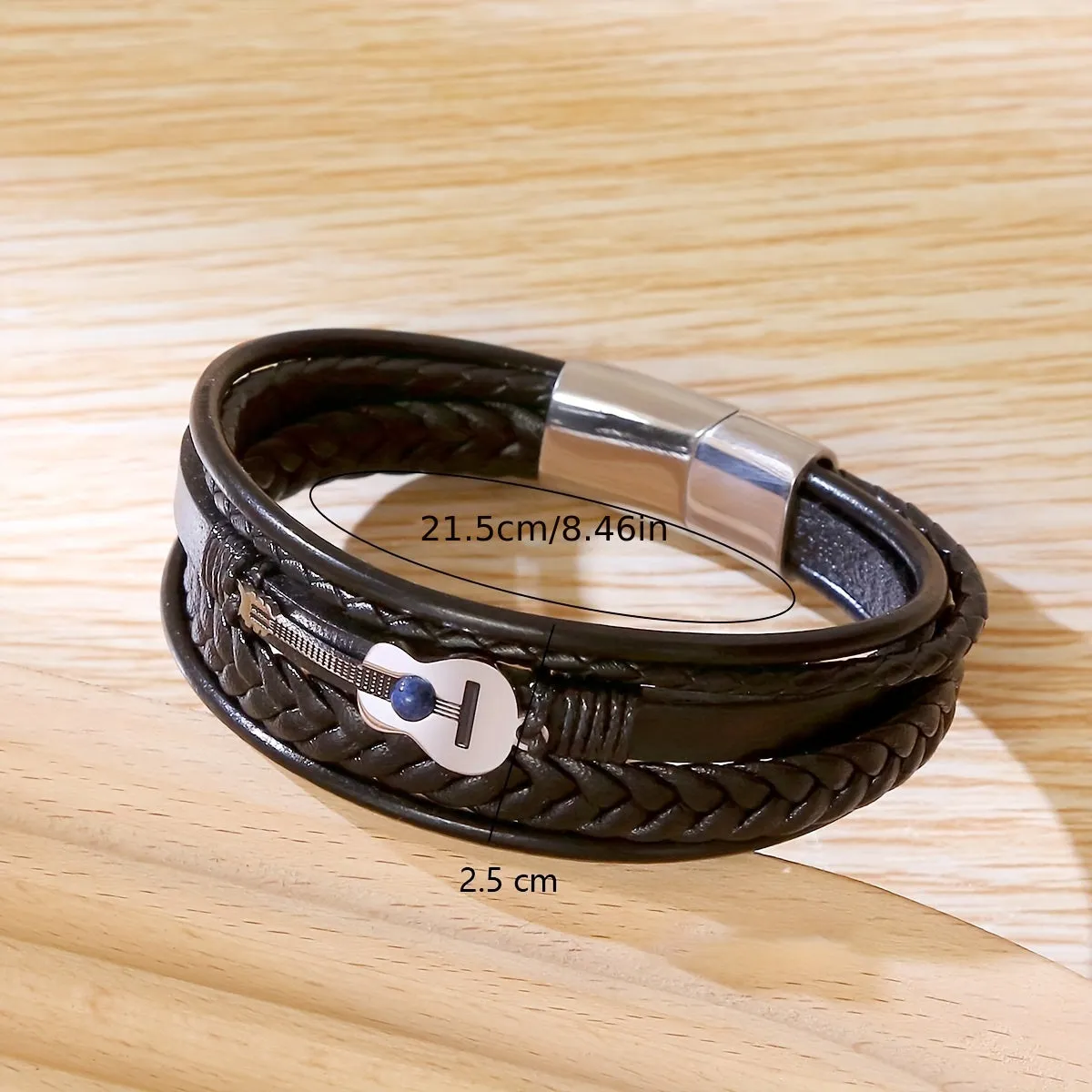 Men's Guitar Braided Faux Leather Bracelet Unisex Adjustable Band