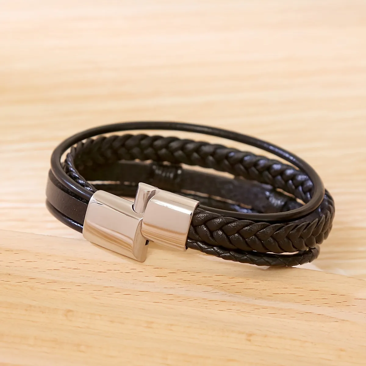 Men's Guitar Braided Faux Leather Bracelet Unisex Adjustable Band