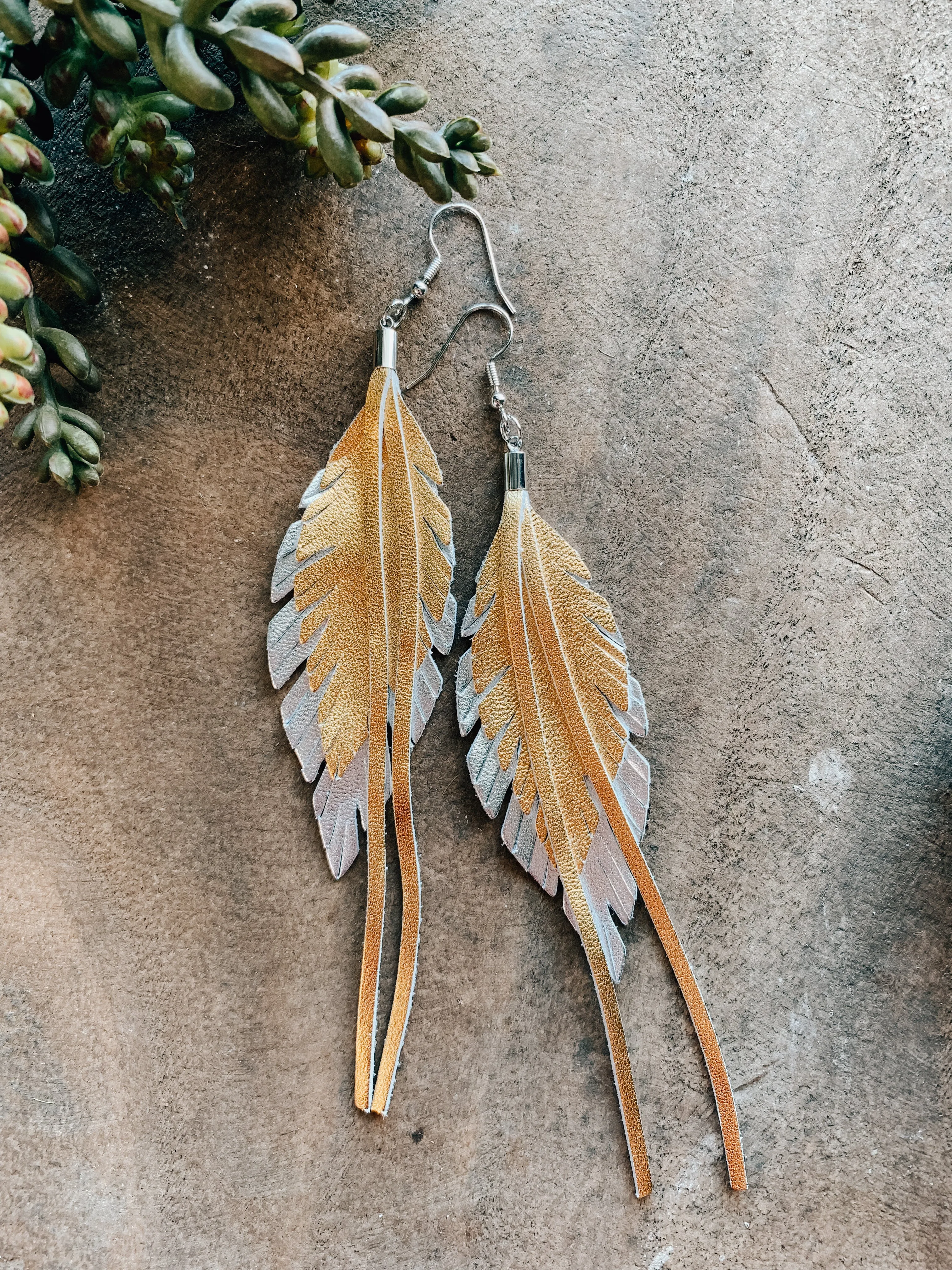 Metallic Feather Tassel Earrings