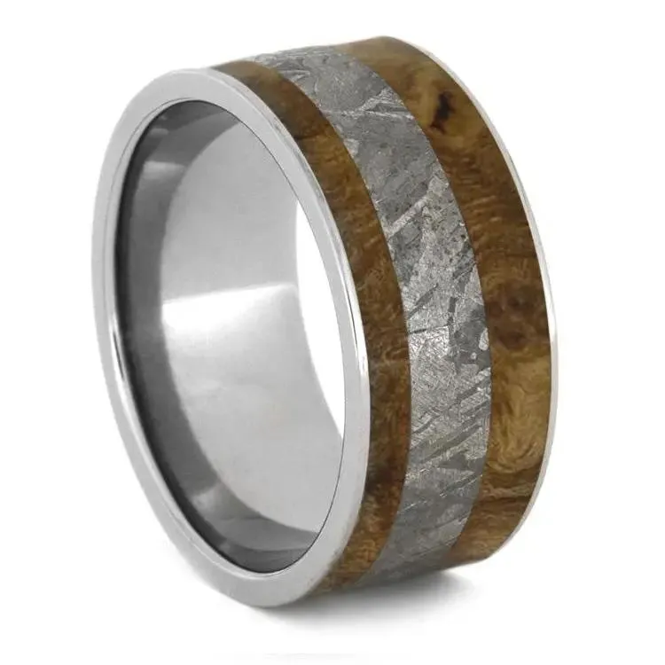Meteorite & Black Ash Burl Wedding Band