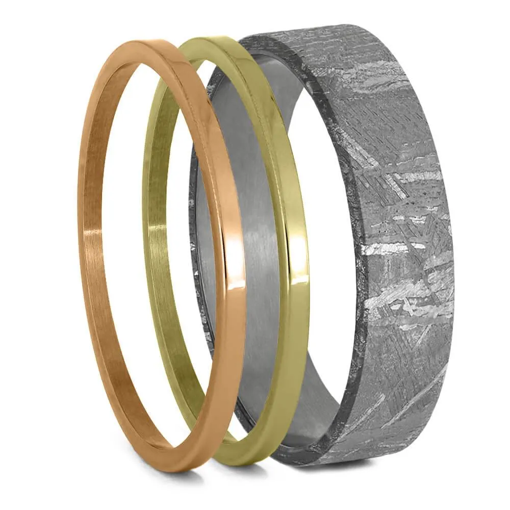 Meteorite & Gold Modular Titanium Ring Set