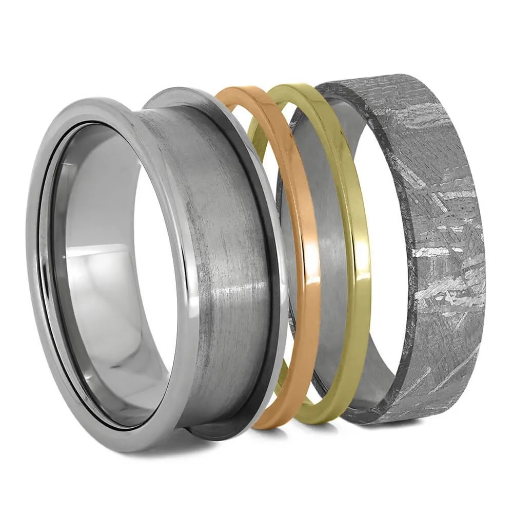 Meteorite & Gold Modular Titanium Ring Set