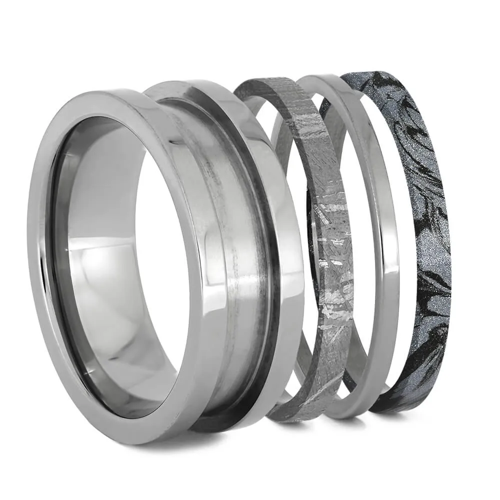 Meteorite & Mokume Gane Modular Titanium Ring Set
