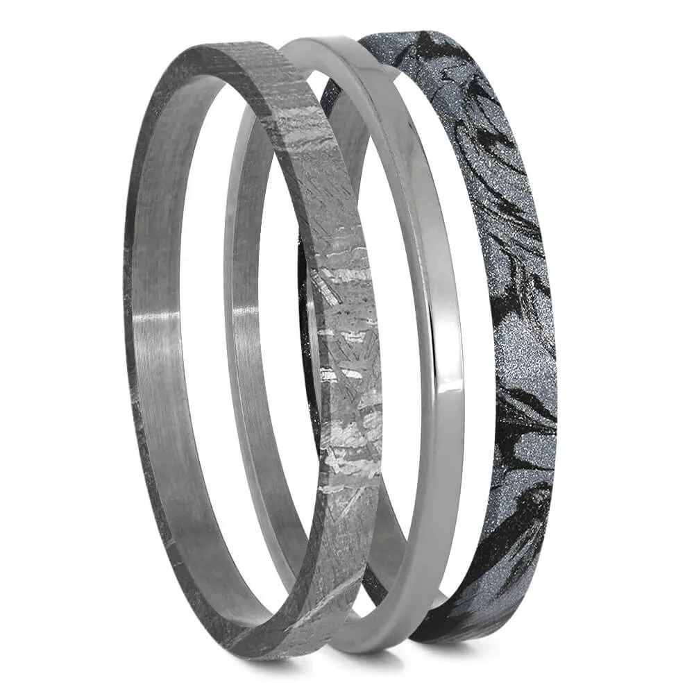 Meteorite & Mokume Gane Modular Titanium Ring Set