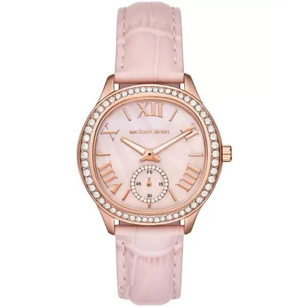 Michael Kors Sage Pink Leather Strap Pink Mother Of Pearl Dial Quartz Watch for Ladies - MK4820