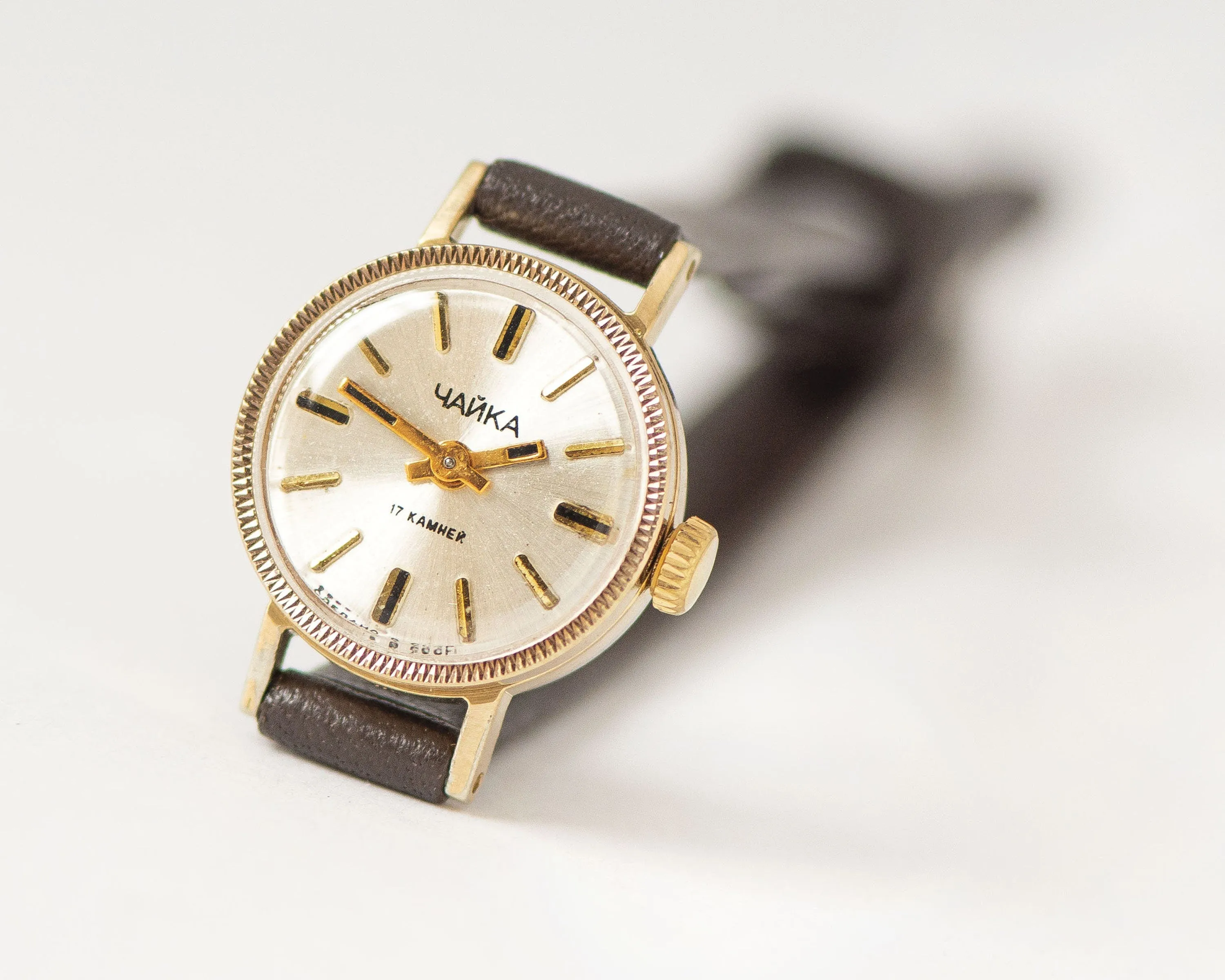 Micro watch for women Seagull, gold plated lady watch, petite wristwatch gift, jewelry watch delicate mechanical, new premium leather strap