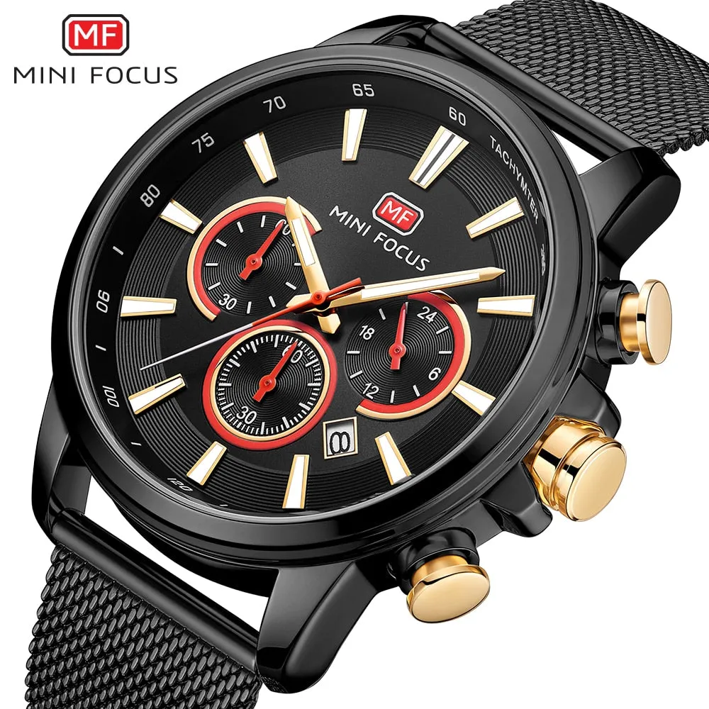 MINI FOCUS Men&#39;s Chronograph Wrist Watch Sport Stainless Steel Quartz Analog Watch Man Business Watches Mens Relogio Masculino