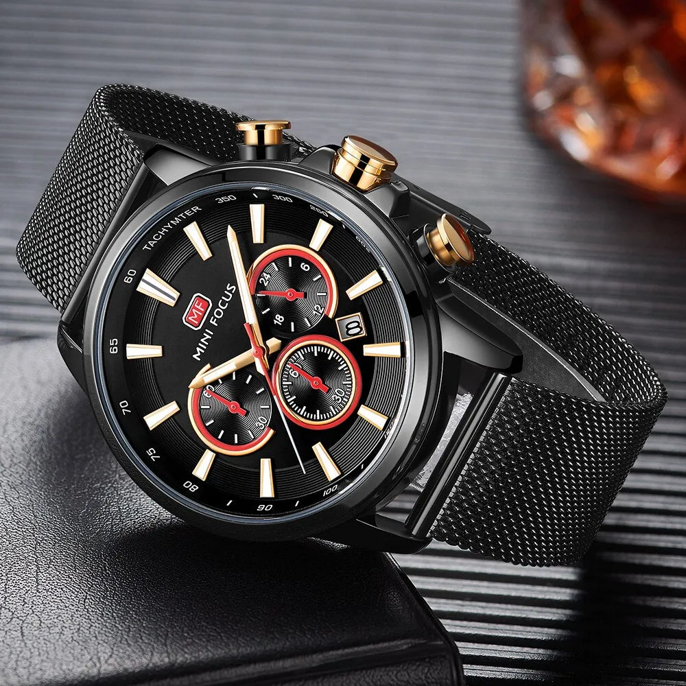 MINI FOCUS Men&#39;s Chronograph Wrist Watch Sport Stainless Steel Quartz Analog Watch Man Business Watches Mens Relogio Masculino