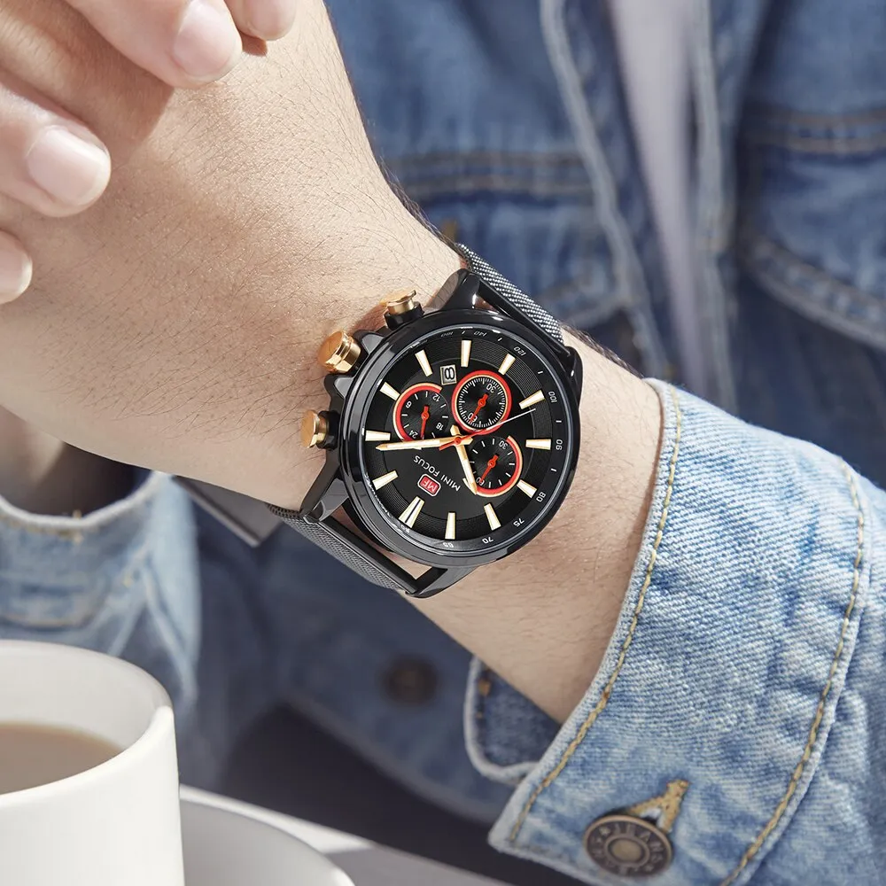 MINI FOCUS Men&#39;s Chronograph Wrist Watch Sport Stainless Steel Quartz Analog Watch Man Business Watches Mens Relogio Masculino