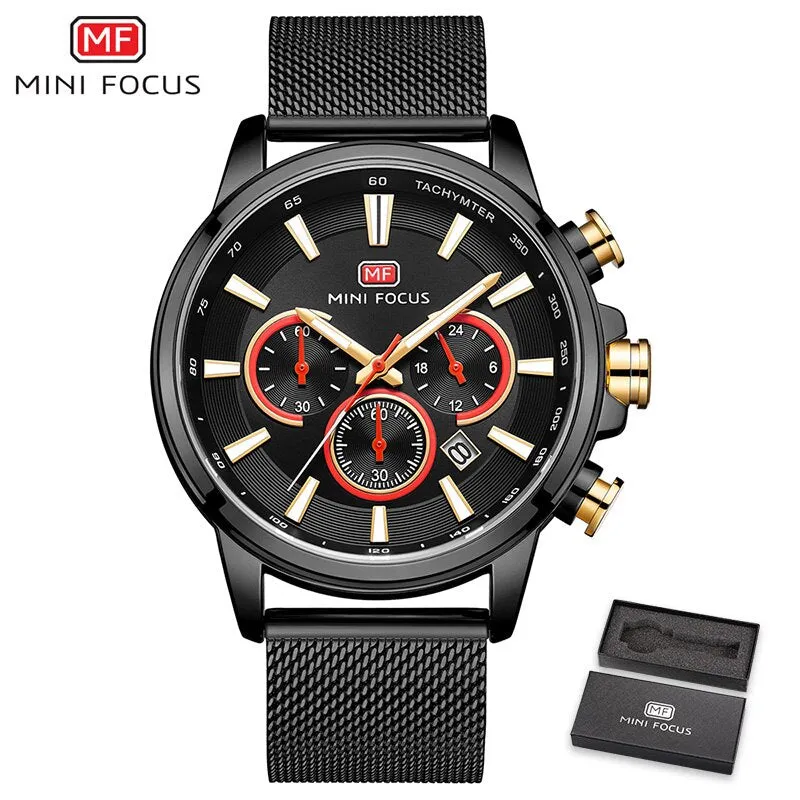 MINI FOCUS Men&#39;s Chronograph Wrist Watch Sport Stainless Steel Quartz Analog Watch Man Business Watches Mens Relogio Masculino