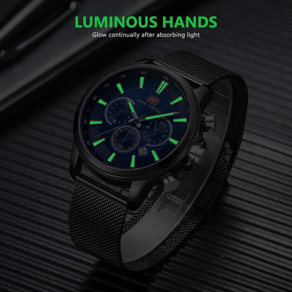 MINI FOCUS Men&#39;s Chronograph Wrist Watch Sport Stainless Steel Quartz Analog Watch Man Business Watches Mens Relogio Masculino