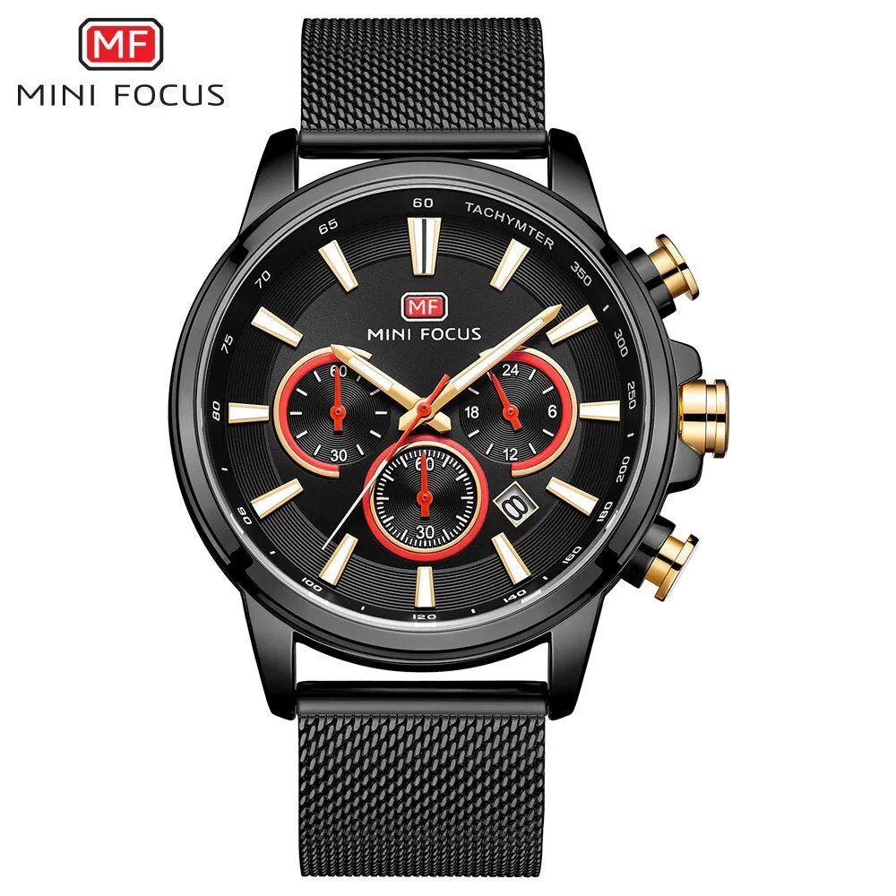 MINI FOCUS Men&#39;s Chronograph Wrist Watch Sport Stainless Steel Quartz Analog Watch Man Business Watches Mens Relogio Masculino