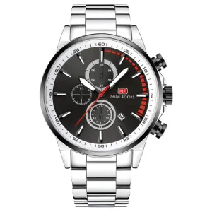 Mini Focus Silver Stainless Steel Black Dial Chronograph Quartz Watch for Gents - MF0085G-03