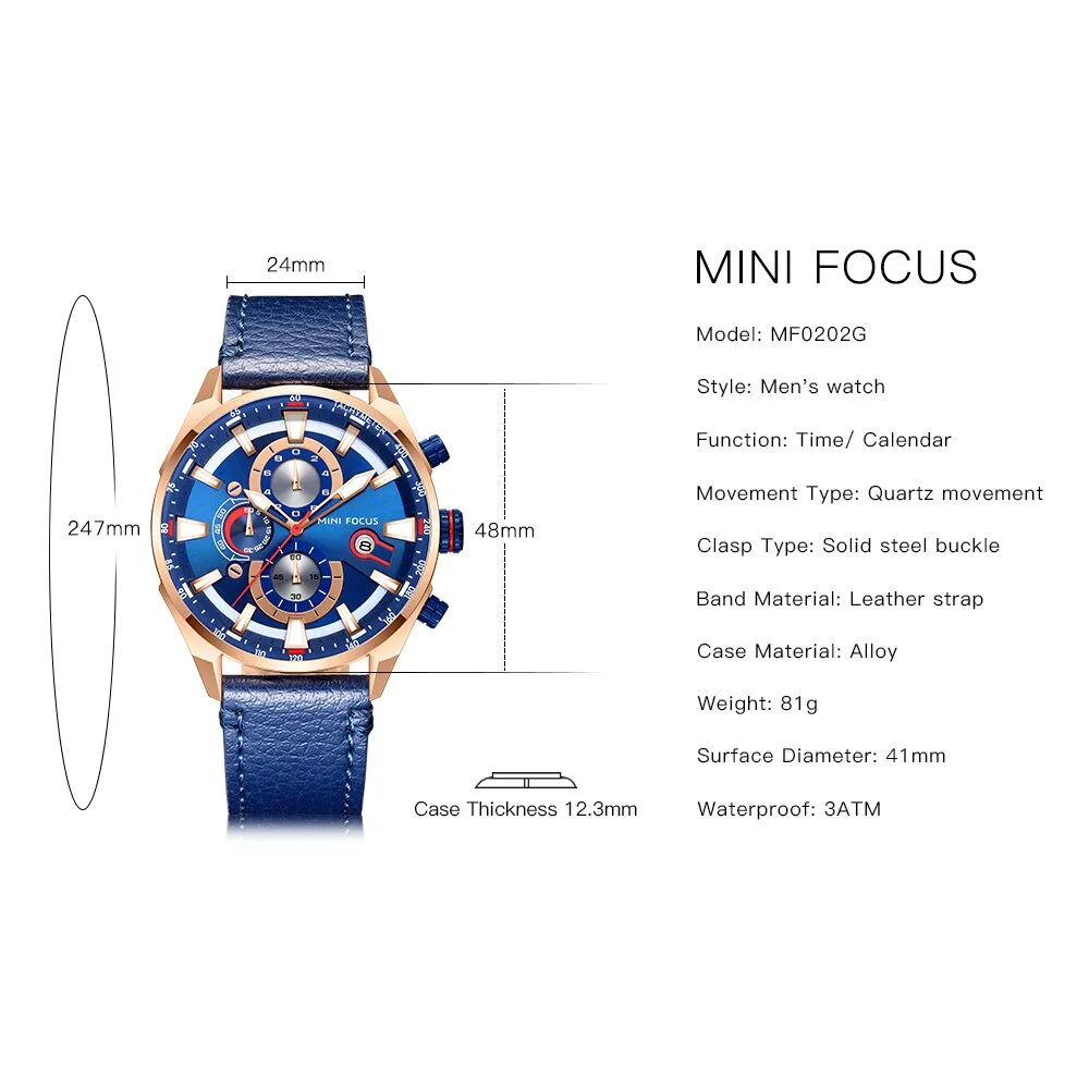 MINI FOCUS Watch Top Brand Men Analog Quartz Watches Chronograph Sport Waterproof Clock Man Wrist Watches Military Men&#39;s Clock