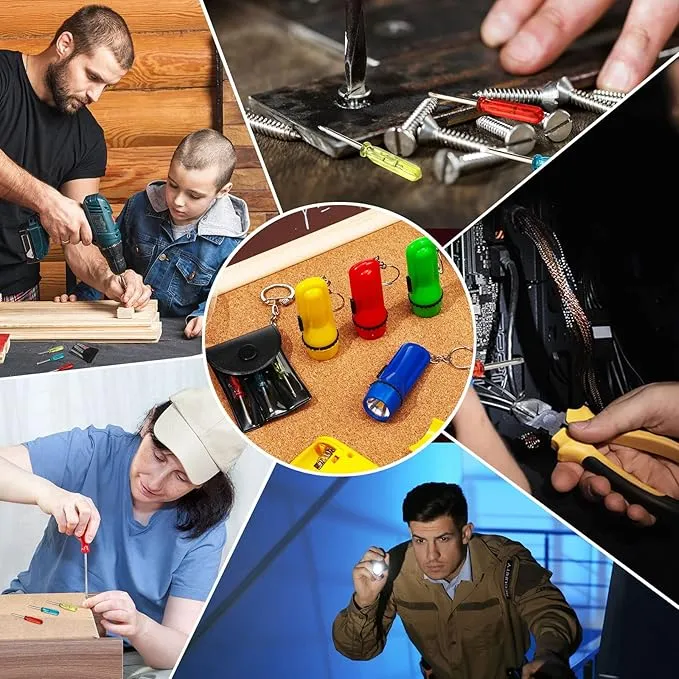 Mini Screwdriver Keychain Bulk LED Flashlight Set Mini Hand Tool Bulk Gifts for Men Adult Father's Day Gifts Birthday Dad Gifts(24 Pcs)