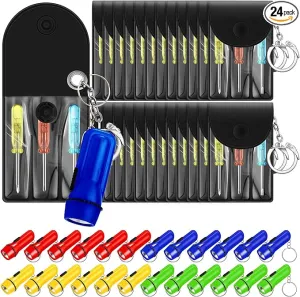 Mini Screwdriver Keychain Bulk LED Flashlight Set Mini Hand Tool Bulk Gifts for Men Adult Father's Day Gifts Birthday Dad Gifts(24 Pcs)