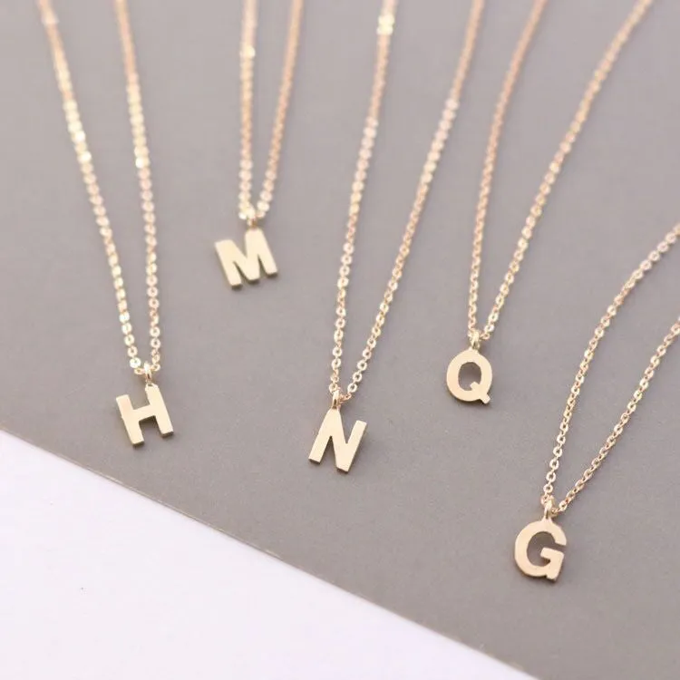 Mini Solid 14K Gold Initial Necklace