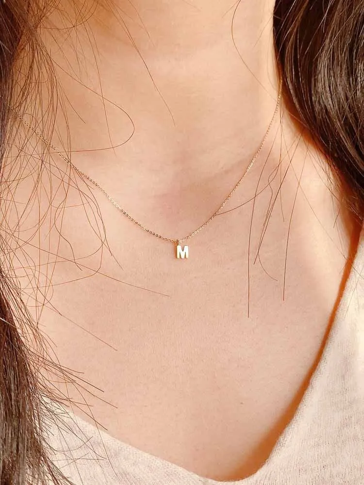 Mini Solid 14K Gold Initial Necklace