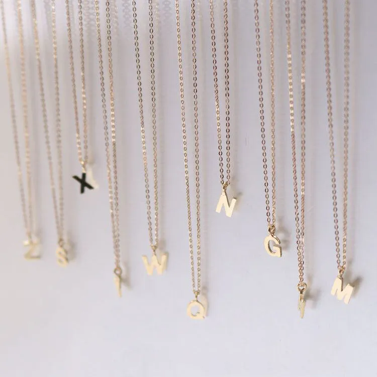 Mini Solid 14K Gold Initial Necklace