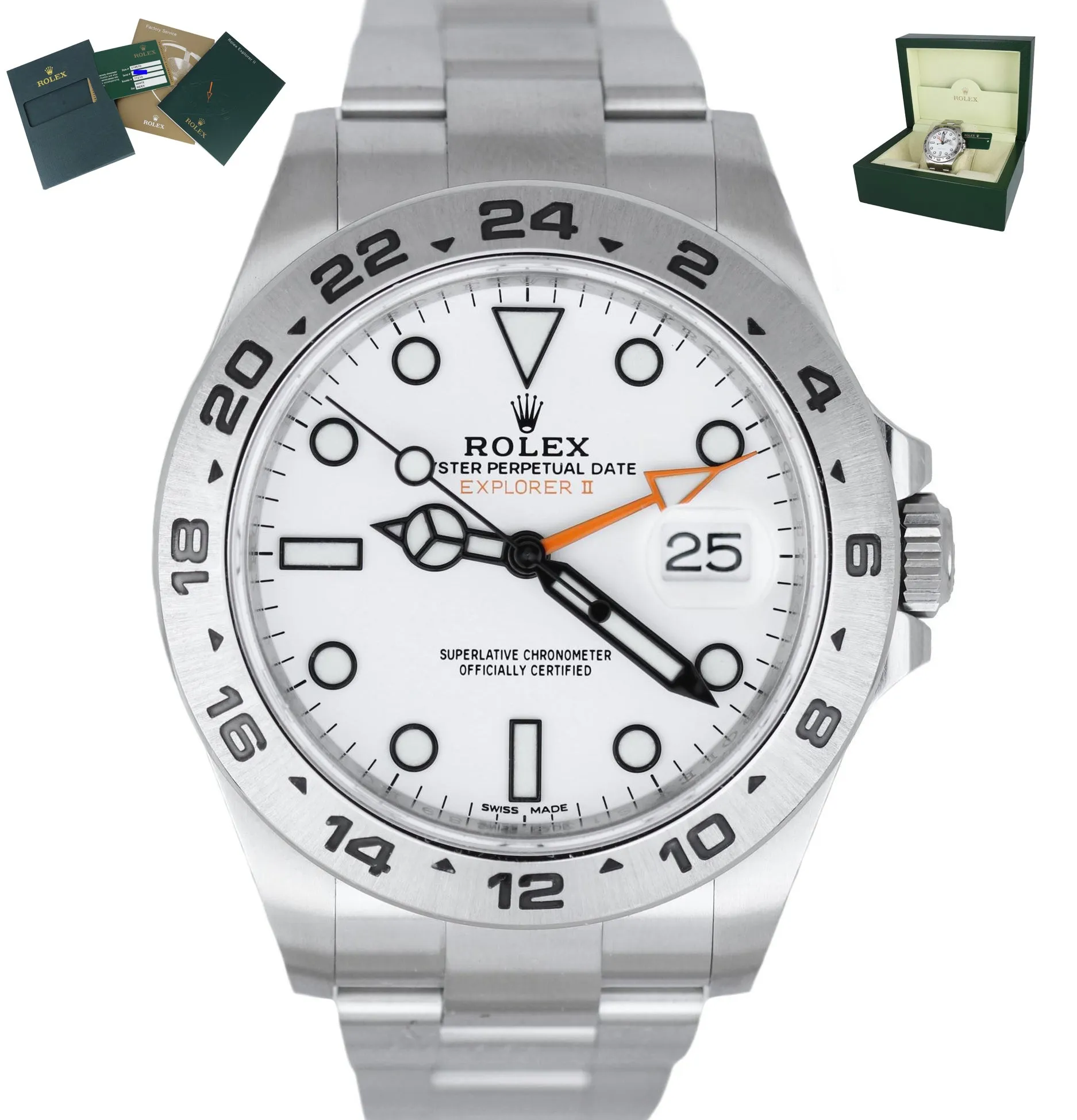 MINT 2012 Rolex Explorer II Polar 42mm 216570 White Orange Steel GMT Watch