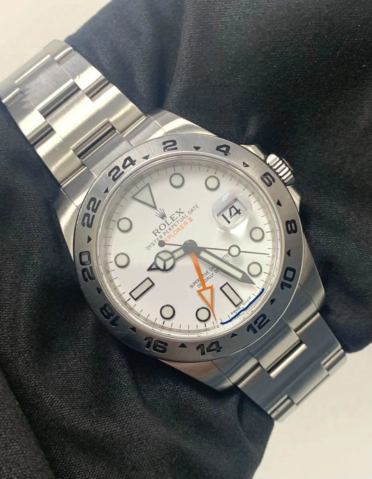 MINT 2012 Rolex Explorer II Polar 42mm 216570 White Orange Steel GMT Watch