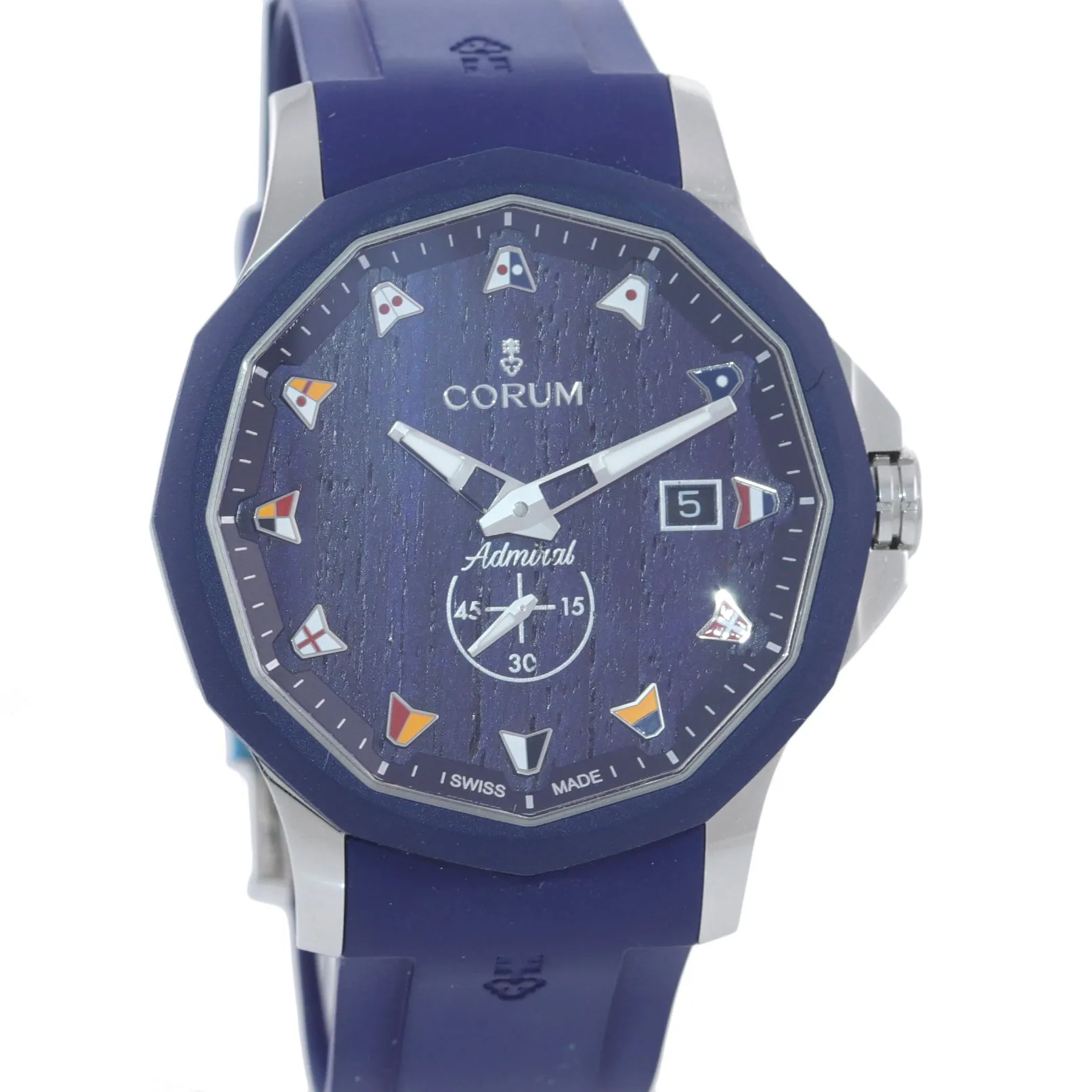MINT Corum Admiral's Cup Legend 42 Automatic Blue 01.0090 Steel Watch Box Papers