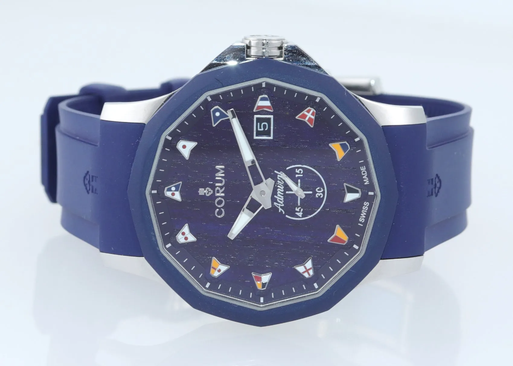 MINT Corum Admiral's Cup Legend 42 Automatic Blue 01.0090 Steel Watch Box Papers